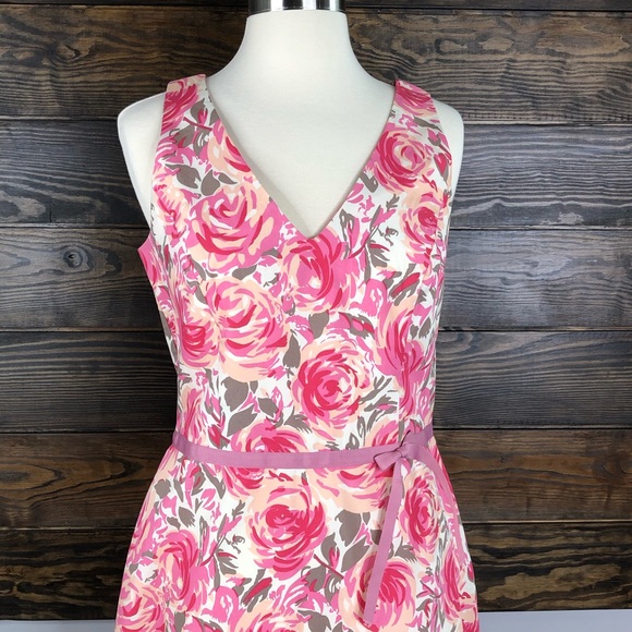 Boden Dress Retro Floral Rose Pink Ribbon Belt - Picture 2 of 7